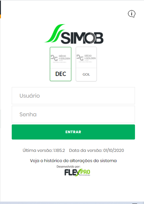 Tela de login de um sistema multiempresa.