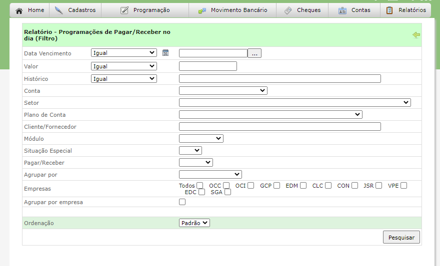 Exemplo de relatório de um sistema multiempresa.